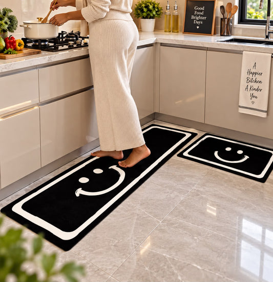 2PC PREMIUM Rubber bottom Kitchen mats Smile face